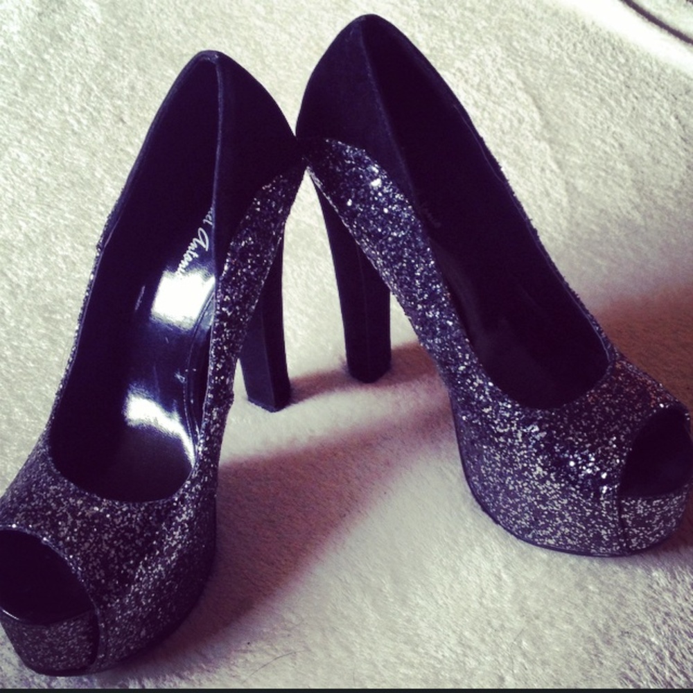 Michael Antonio Glitter Peep Toe Platform Heels - Picture 7 of 8